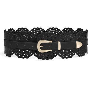 Women's Wide Dresses Chunky Thick Leather Waist Prong Buckle Belts Gold Black